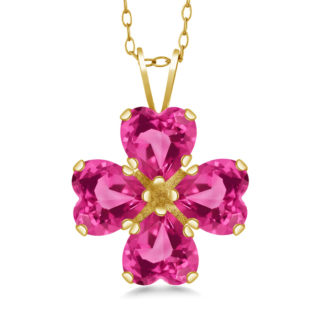 Pink Created Sapphire_Pendant in 925 Yellow Gold Plated Silver