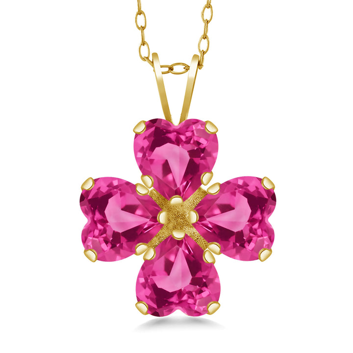 Pink Created Sapphire_Pendant in 925 Yellow Gold Plated Silver