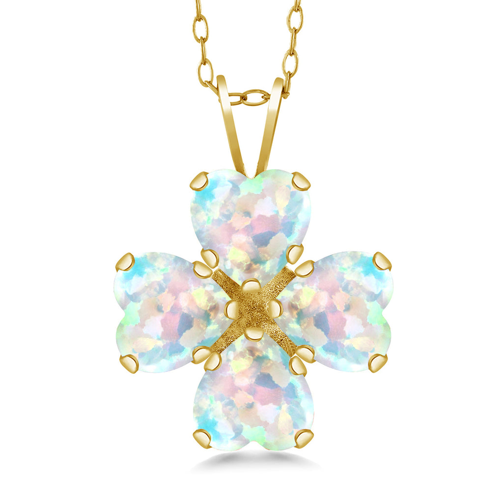 White Simulated Opal_Pendant in 925 Yellow Gold Plated Silver