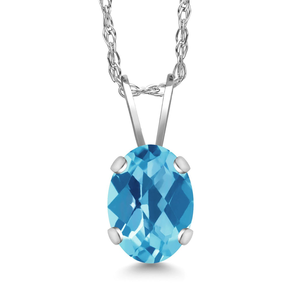 Swiss Blue Topaz-Checkerboard - November_Pendant in 14K White Gold