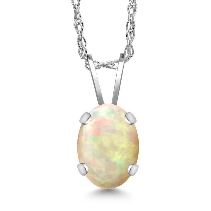 Ethiopian Opal-Cabochon - October_Pendant in 14K White Gold