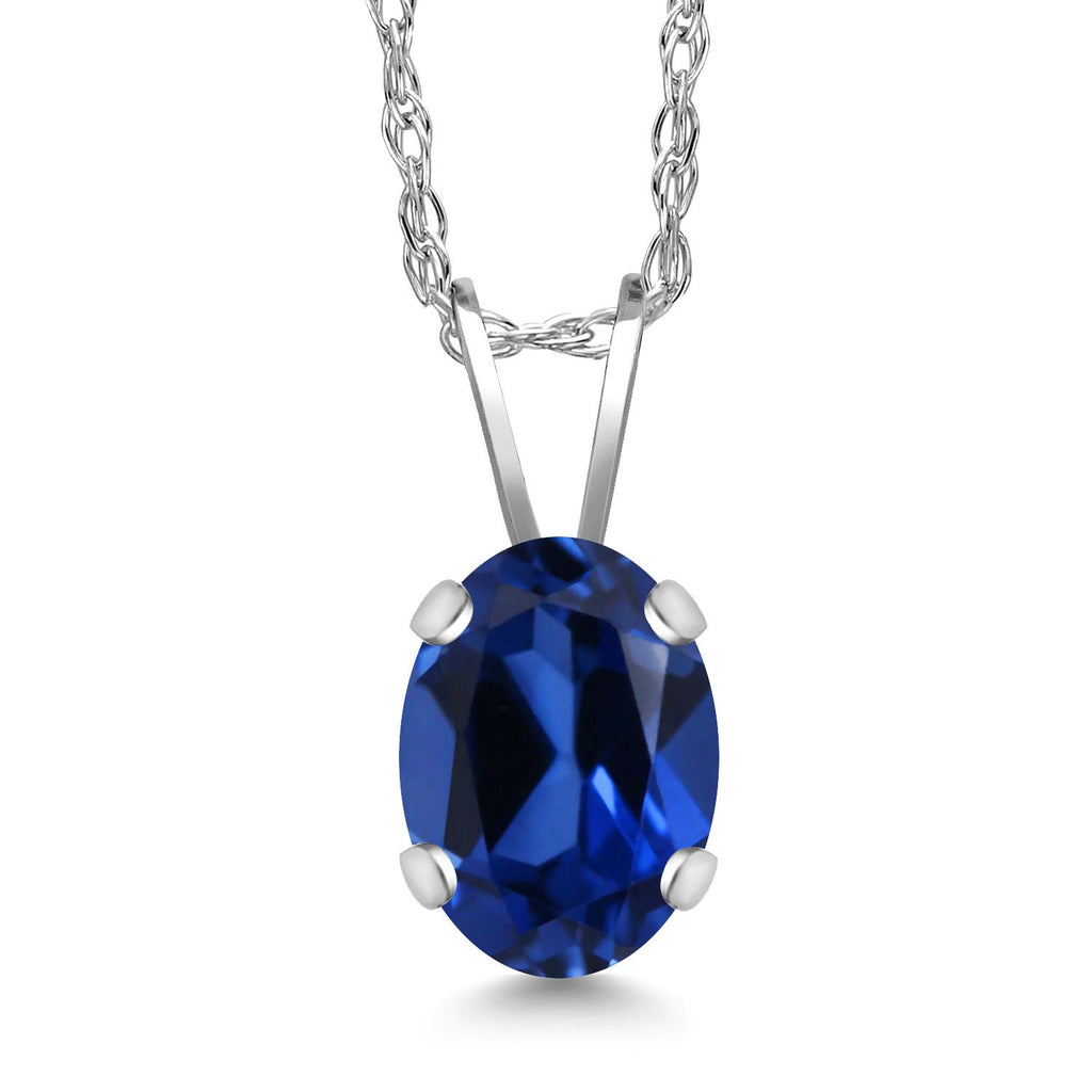 Blue Created Sapphire - September_Pendant in 14K White Gold