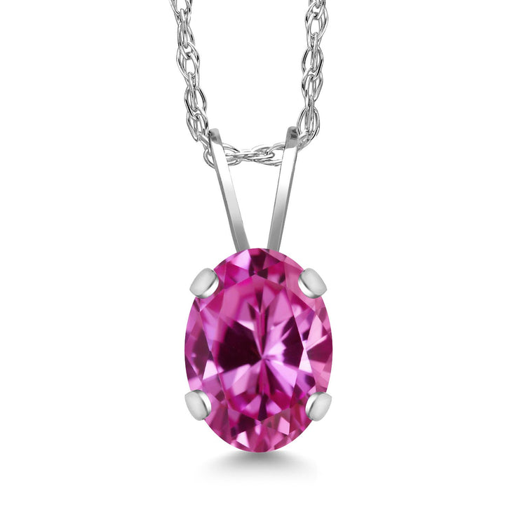 Pink Created Sapphire - September_Pendant in 14K White Gold