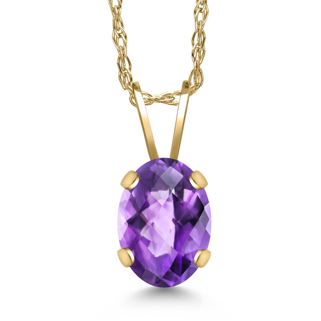 Gem Stone King 14K Yellow Gold 7X5MM Oval Gemstone Birthstone Pendant Necklace for Women | Gold Necklace for Women | With 18 Inch Chain