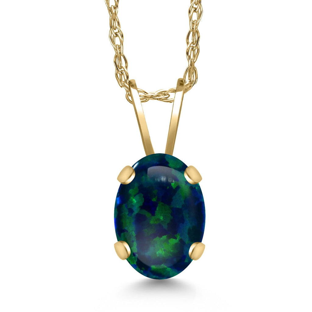 Gem Stone King 14K Yellow Gold 7X5MM Oval Gemstone Birthstone Pendant Necklace for Women | Gold Necklace for Women | With 18 Inch Chain