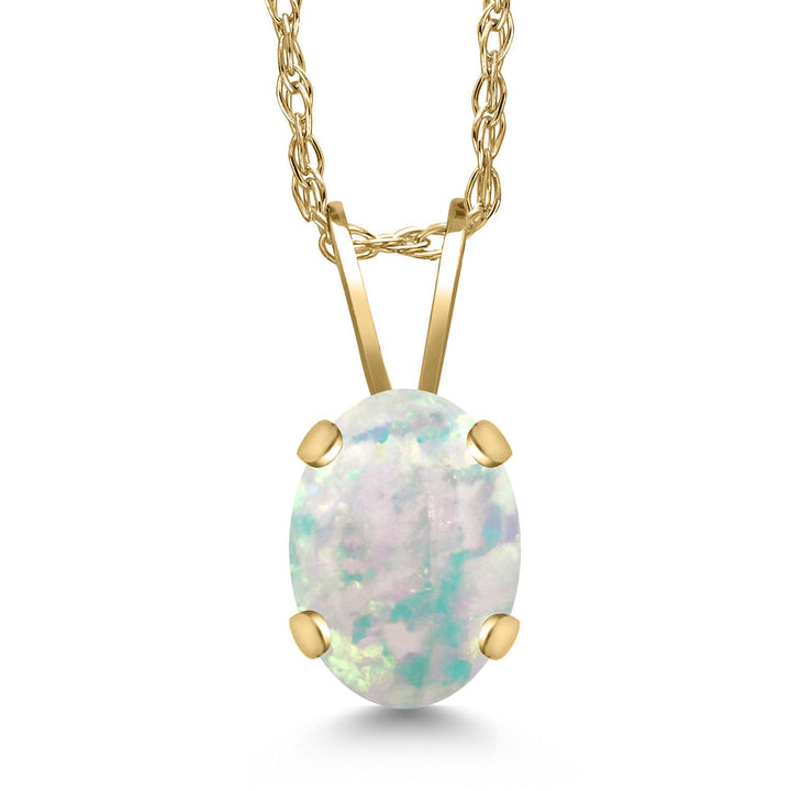 White Opal-Cabochon - October_Pendant in 14K Yellow Gold