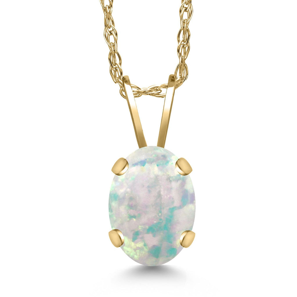 Gem Stone King 14K Yellow Gold 7X5MM Oval Gemstone Birthstone Pendant Necklace for Women | Gold Necklace for Women | With 18 Inch Chain