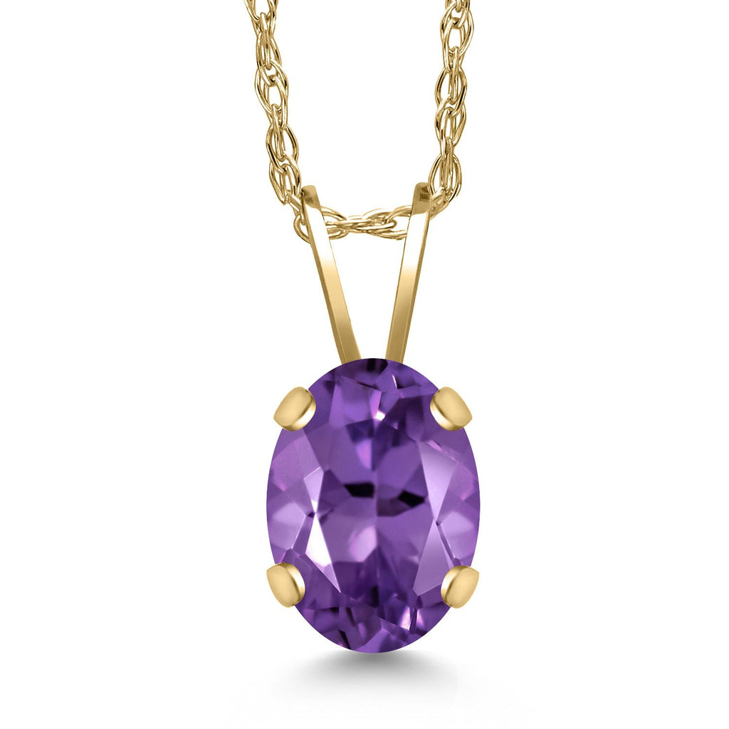 Gem Stone King 14K Yellow Gold 7X5MM Oval Gemstone Birthstone Pendant Necklace for Women | Gold Necklace for Women | With 18 Inch Chain