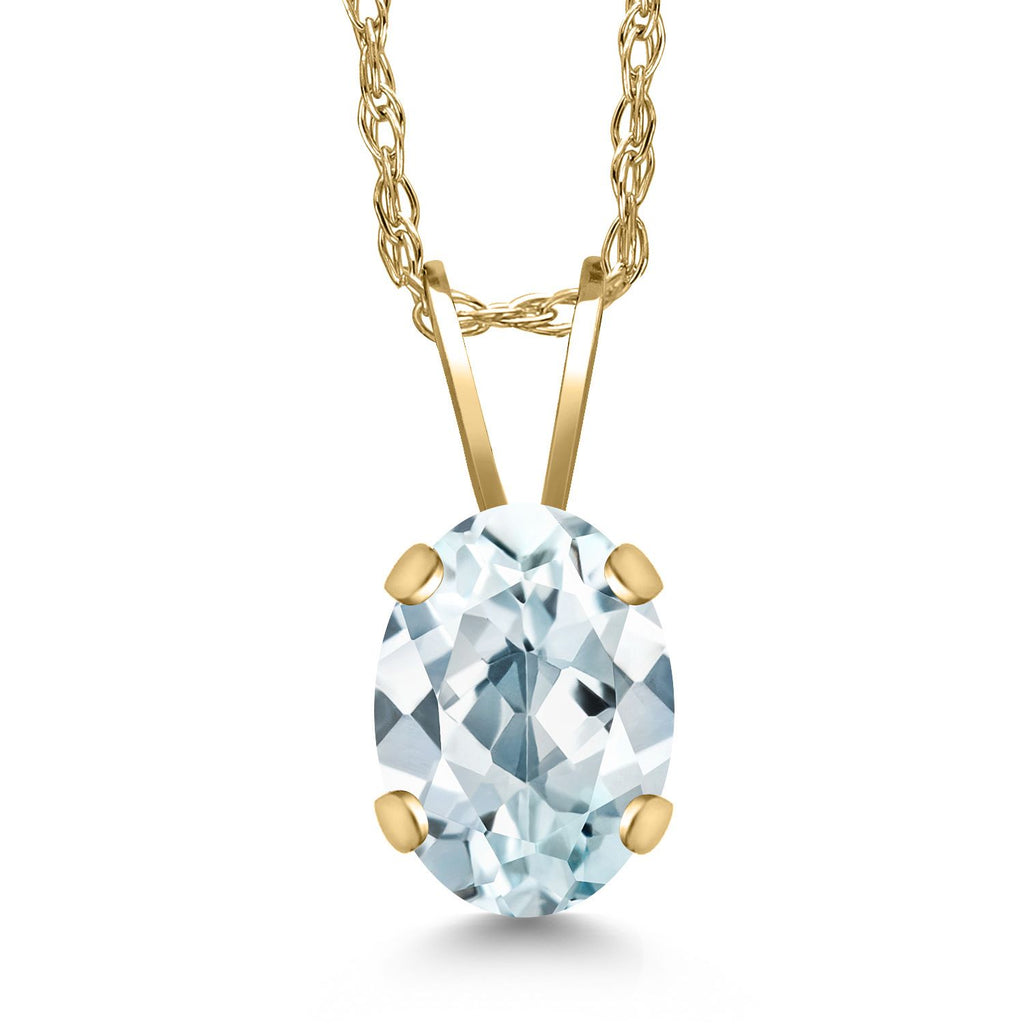 Gem Stone King 14K Yellow Gold 7X5MM Oval Gemstone Birthstone Pendant Necklace for Women | Gold Necklace for Women | With 18 Inch Chain
