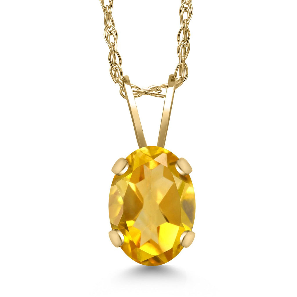 Gem Stone King 14K Yellow Gold 7X5MM Oval Gemstone Birthstone Pendant Necklace for Women | Gold Necklace for Women | With 18 Inch Chain