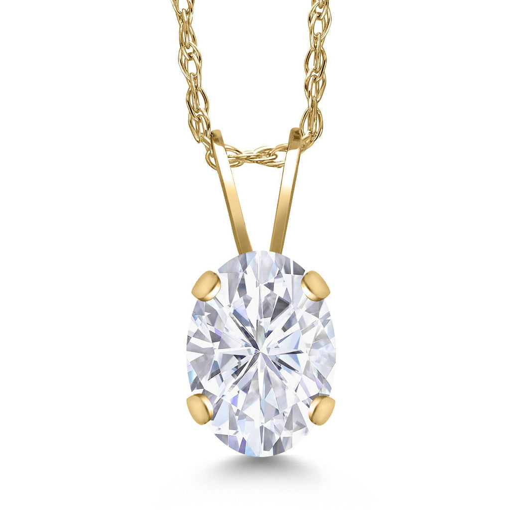Gem Stone King 14K Yellow Gold 7X5MM Oval Gemstone Birthstone Pendant Necklace for Women | Gold Necklace for Women | With 18 Inch Chain