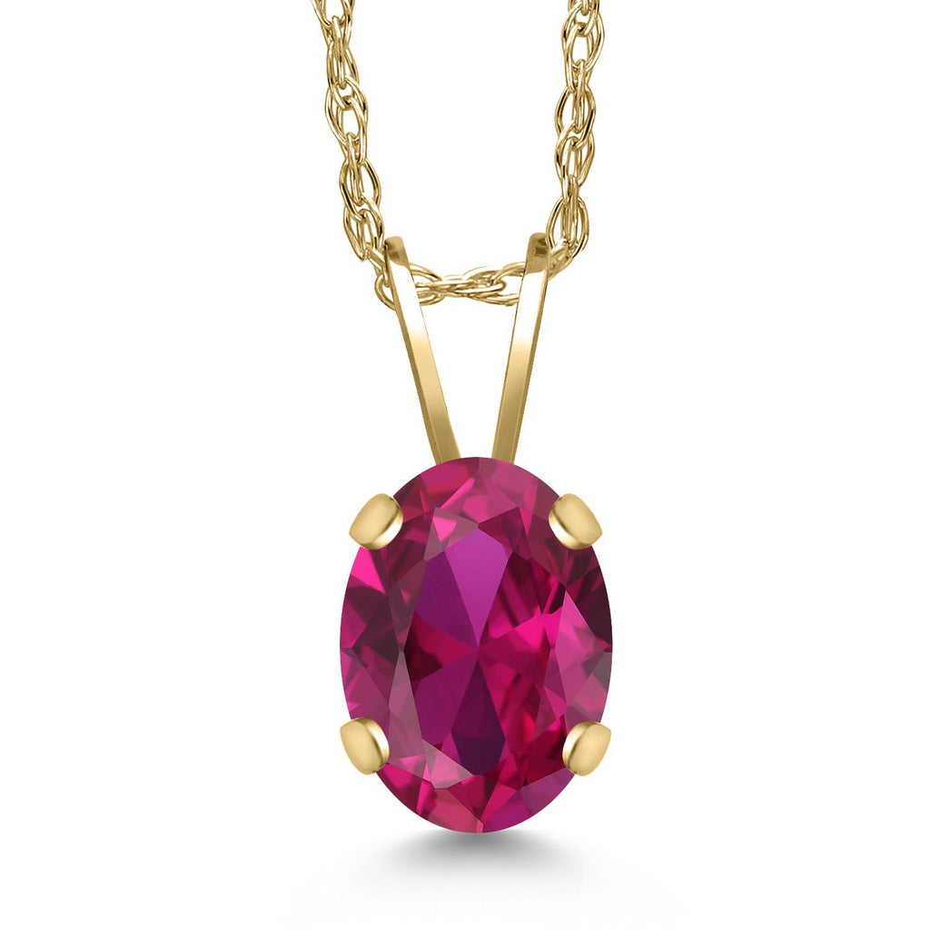 Gem Stone King 14K Yellow Gold 7X5MM Oval Gemstone Birthstone Pendant Necklace for Women | Gold Necklace for Women | With 18 Inch Chain