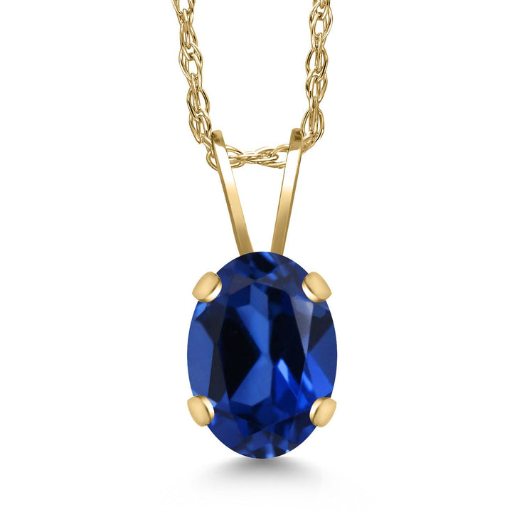 Blue Created Sapphire - September_Pendant in 14K Yellow Gold