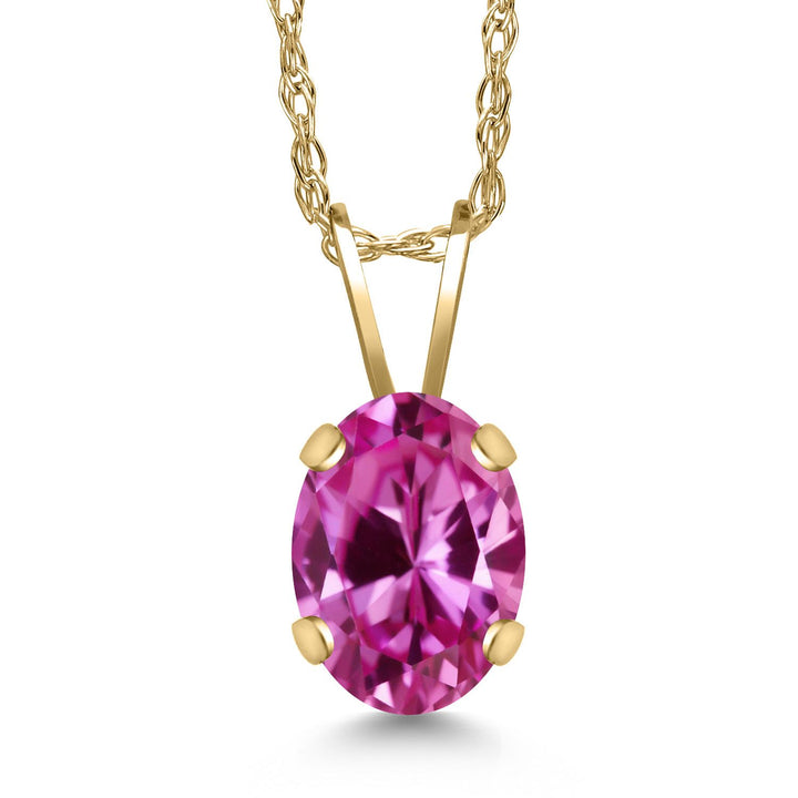 Pink Created Sapphire - September_Pendant in 14K Yellow Gold