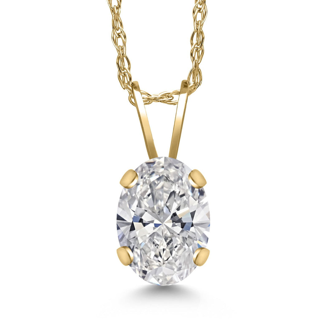Gem Stone King 14K Yellow Gold 7X5MM Oval Gemstone Birthstone Pendant Necklace for Women | Gold Necklace for Women | With 18 Inch Chain