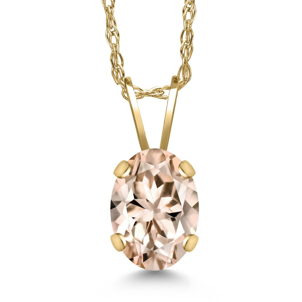 Gem Stone King 14K Yellow Gold 7X5MM Oval Gemstone Birthstone Pendant Necklace for Women | Gold Necklace for Women | With 18 Inch Chain