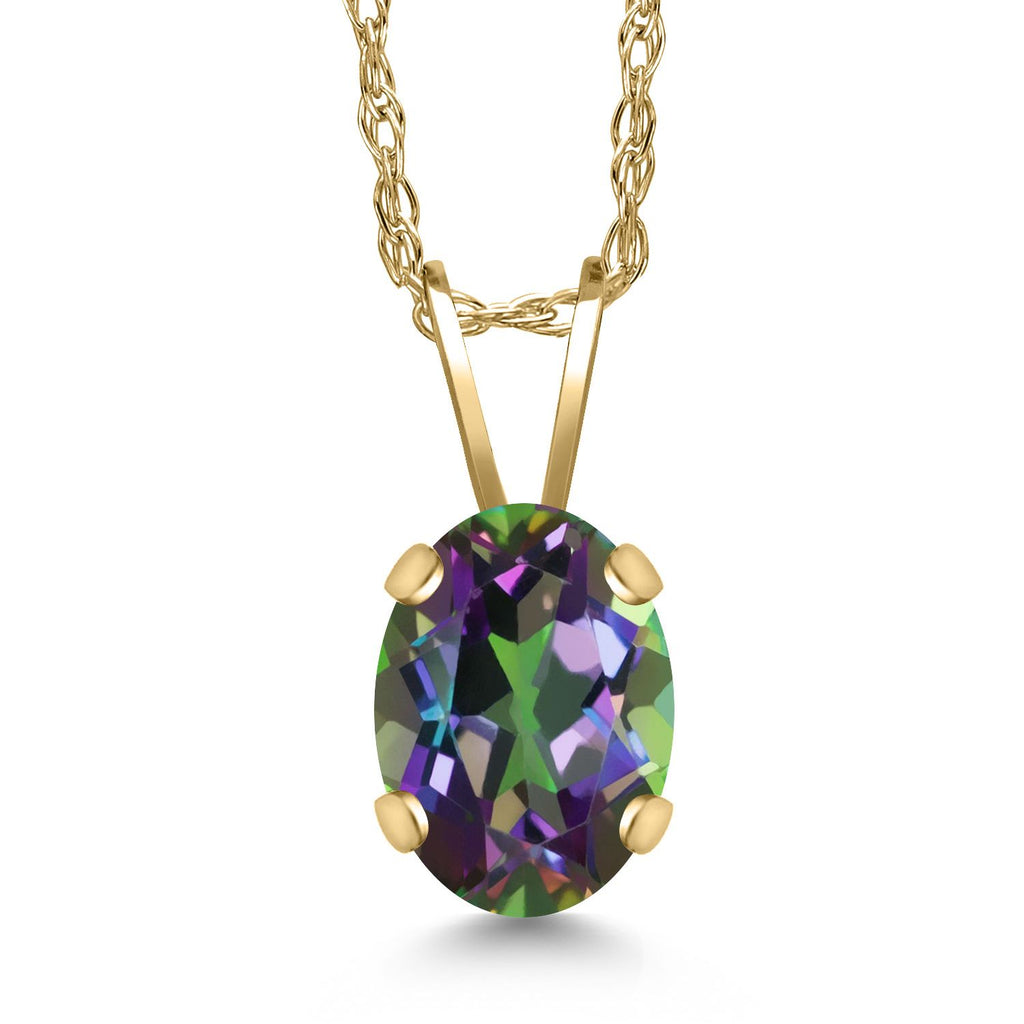 Gem Stone King 14K Yellow Gold 7X5MM Oval Gemstone Birthstone Pendant Necklace for Women | Gold Necklace for Women | With 18 Inch Chain