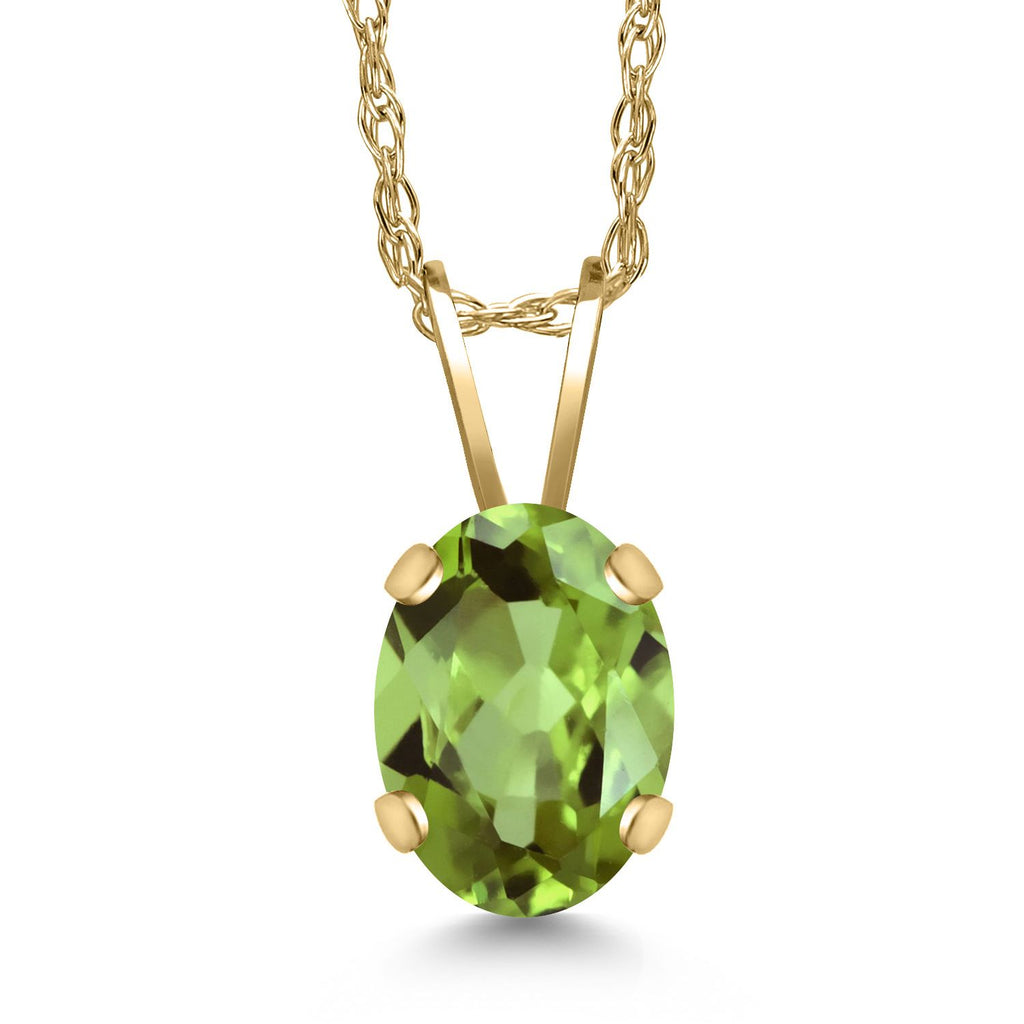 Gem Stone King 14K Yellow Gold 7X5MM Oval Gemstone Birthstone Pendant Necklace for Women | Gold Necklace for Women | With 18 Inch Chain