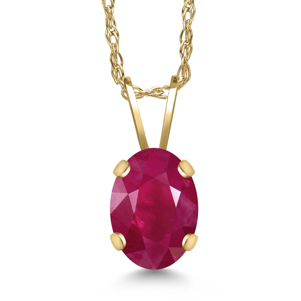 Gem Stone King 14K Yellow Gold 7X5MM Oval Gemstone Birthstone Pendant Necklace for Women | Gold Necklace for Women | With 18 Inch Chain