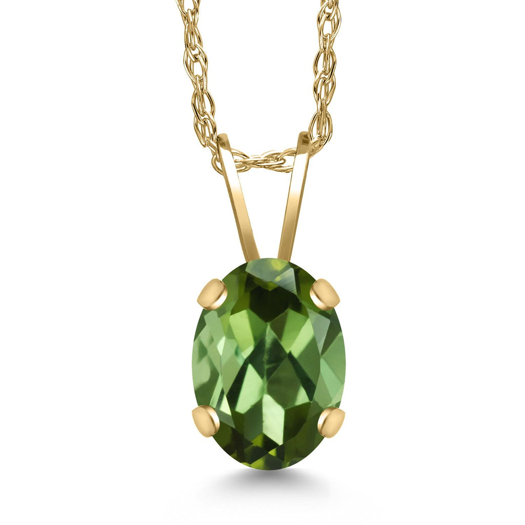 Gem Stone King 14K Yellow Gold 7X5MM Oval Gemstone Birthstone Pendant Necklace for Women | Gold Necklace for Women | With 18 Inch Chain