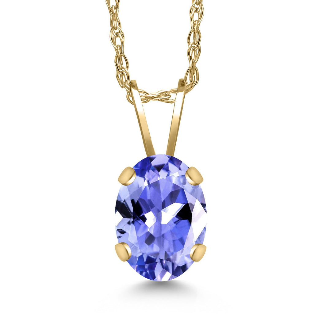 Gem Stone King 14K Yellow Gold 7X5MM Oval Gemstone Birthstone Pendant Necklace for Women | Gold Necklace for Women | With 18 Inch Chain