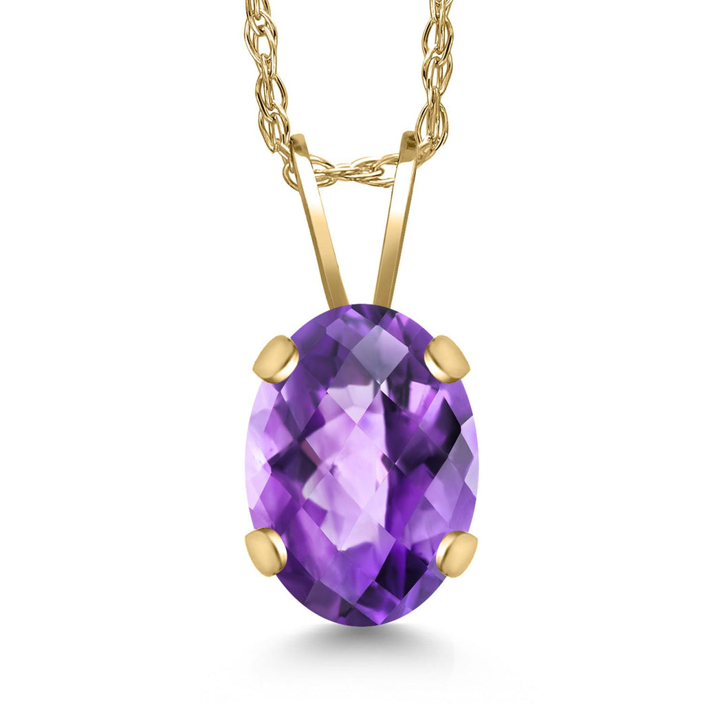Gem Stone King 14K Yellow Gold Oval Gemstone Birthstone Pendant Necklace for Women | Oval Cut 8X6MM | 18 Inch Gold Chain | Fine Jewelry Gifts for Mom Wife Her