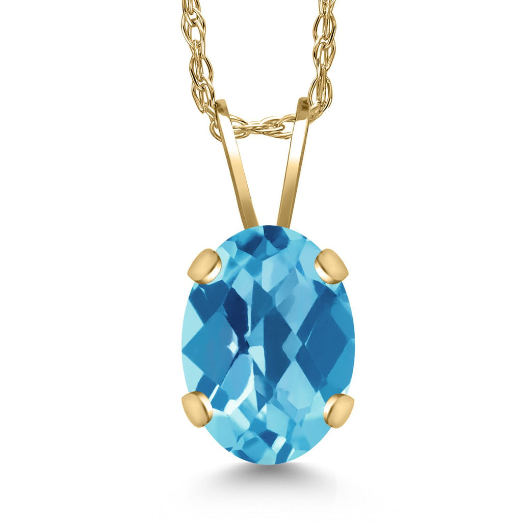Swiss Blue Topaz-Checkerboard_Pendant in 14K Yellow Gold