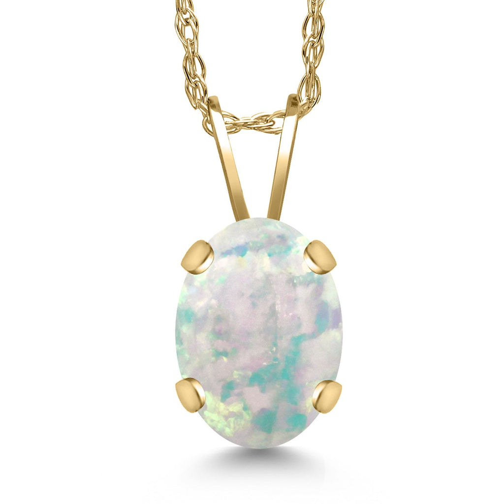 Gem Stone King 14K Yellow Gold Oval Gemstone Birthstone Pendant Necklace for Women | Oval Cut 8X6MM | 18 Inch Gold Chain | Fine Jewelry Gifts for Mom Wife Her