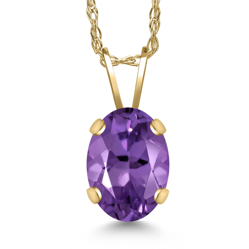 Gem Stone King 14K Yellow Gold Oval Gemstone Birthstone Pendant Necklace for Women | Oval Cut 8X6MM | 18 Inch Gold Chain | Fine Jewelry Gifts for Mom Wife Her