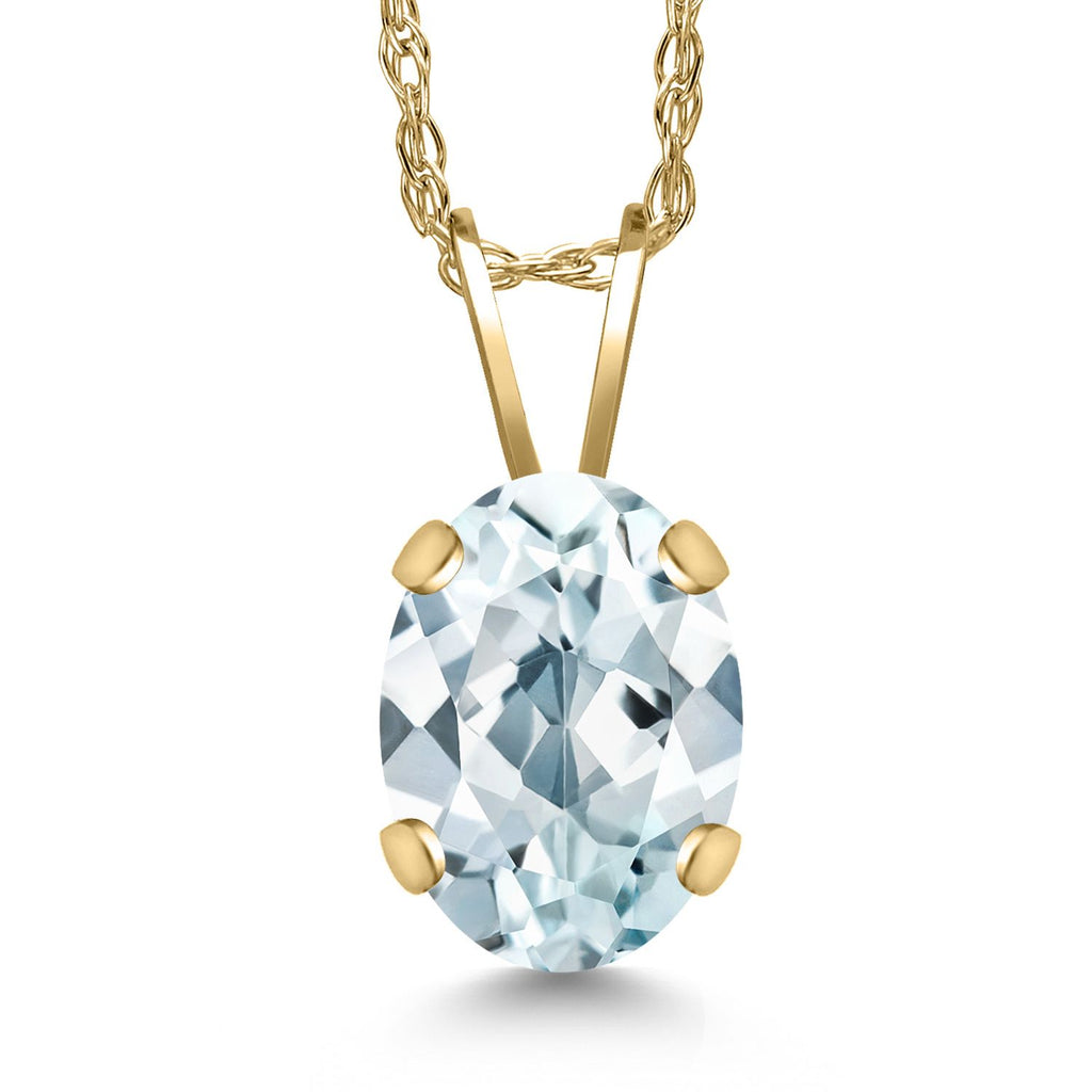 Gem Stone King 14K Yellow Gold Oval Gemstone Birthstone Pendant Necklace for Women | Oval Cut 8X6MM | 18 Inch Gold Chain | Fine Jewelry Gifts for Mom Wife Her
