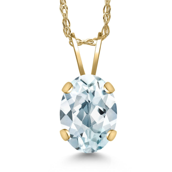 Gem Stone King 14K Yellow Gold Oval Gemstone Birthstone Pendant Necklace for Women | Oval Cut 8X6MM | 18 Inch Gold Chain | Fine Jewelry Gifts for Mom Wife Her