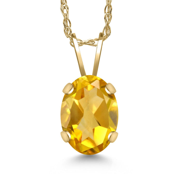 Gem Stone King 14K Yellow Gold Oval Gemstone Birthstone Pendant Necklace for Women | Oval Cut 8X6MM | 18 Inch Gold Chain | Fine Jewelry Gifts for Mom Wife Her