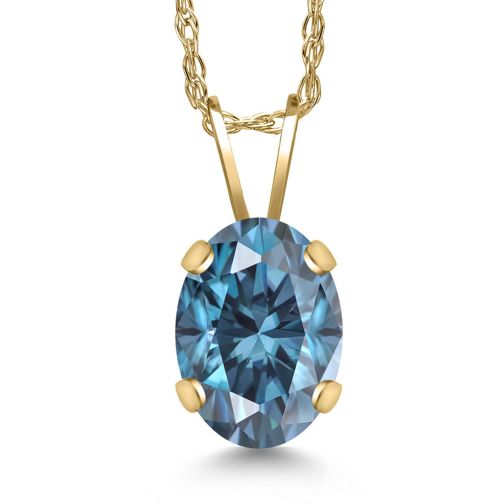 Persian Blue Moissanite - April_Pendant in 14K Yellow Gold