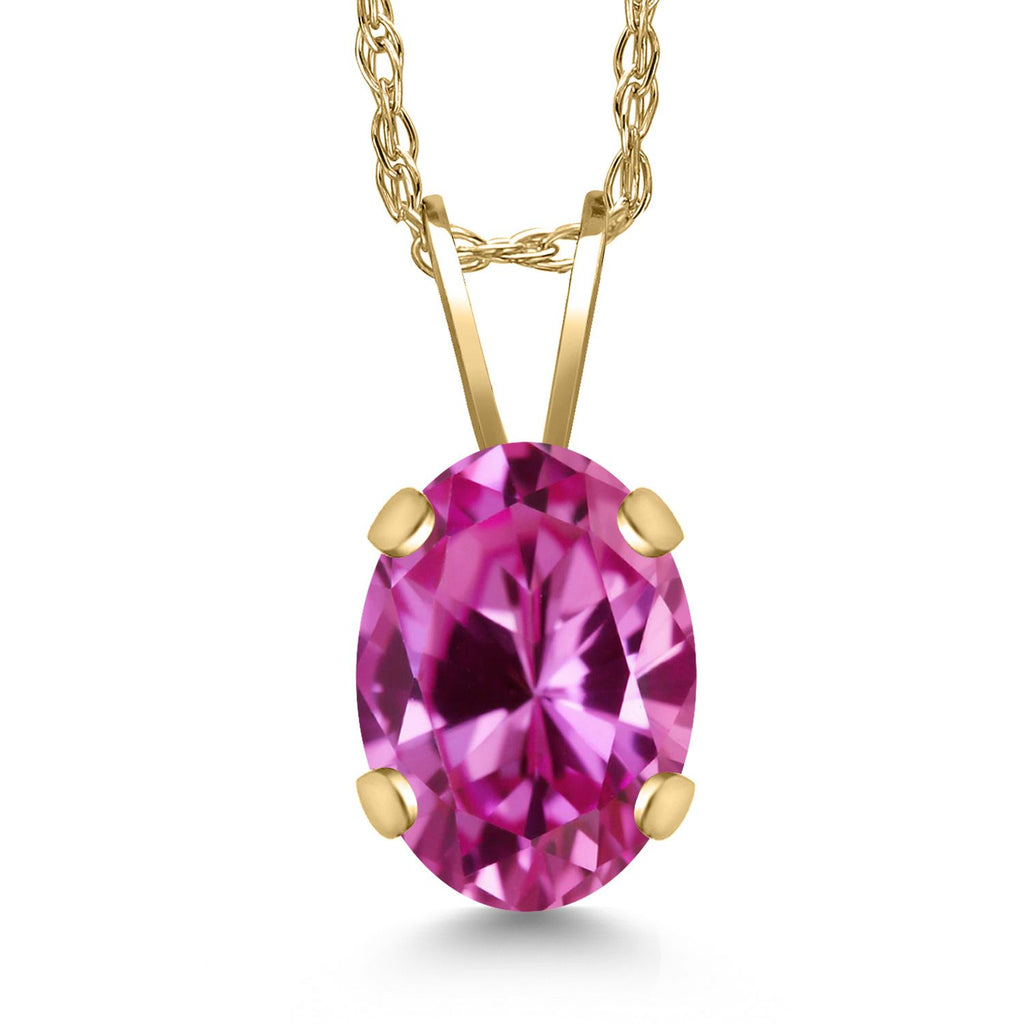 Pink Created Sapphire - September_Pendant in 14K Yellow Gold
