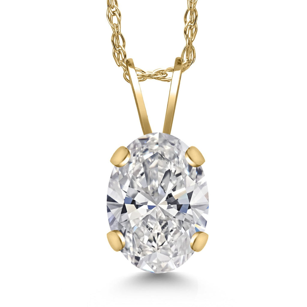 Gem Stone King 14K Yellow Gold Oval Gemstone Birthstone Pendant Necklace for Women | Oval Cut 8X6MM | 18 Inch Gold Chain | Fine Jewelry Gifts for Mom Wife Her