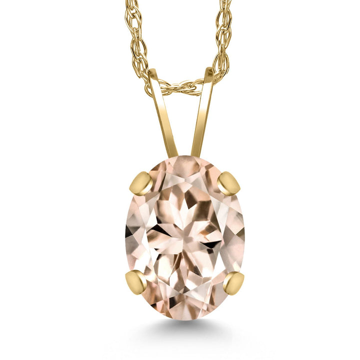 Gem Stone King 14K Yellow Gold Oval Gemstone Birthstone Pendant Necklace for Women | Oval Cut 8X6MM | 18 Inch Gold Chain | Fine Jewelry Gifts for Mom Wife Her