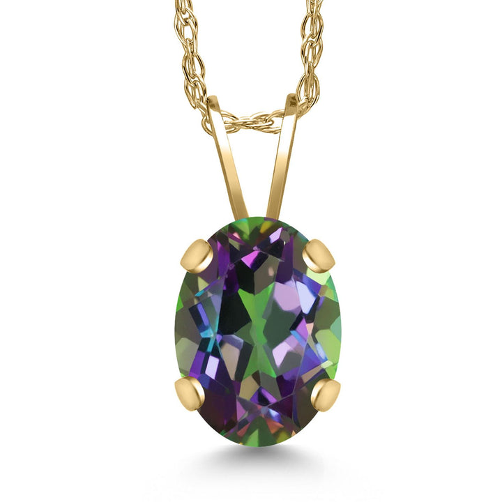 Gem Stone King 14K Yellow Gold Oval Gemstone Birthstone Pendant Necklace for Women | Oval Cut 8X6MM | 18 Inch Gold Chain | Fine Jewelry Gifts for Mom Wife Her