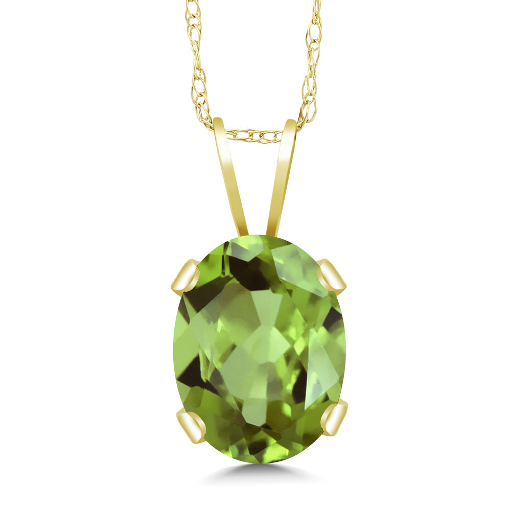 14K Yellow Gold Green Peridot Pendant For Women (1.42 Cttw, Oval 8X6MM, Gemstone Birthstone, With 18 Inch Chain)