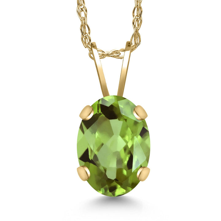 Gem Stone King 14K Yellow Gold Oval Gemstone Birthstone Pendant Necklace for Women | Oval Cut 8X6MM | 18 Inch Gold Chain | Fine Jewelry Gifts for Mom Wife Her