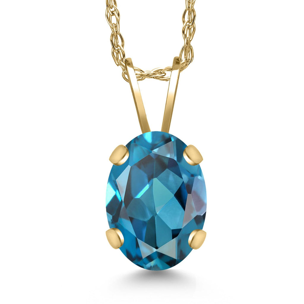Gem Stone King 14K Yellow Gold Oval Gemstone Birthstone Pendant Necklace for Women | Oval Cut 8X6MM | 18 Inch Gold Chain | Fine Jewelry Gifts for Mom Wife Her