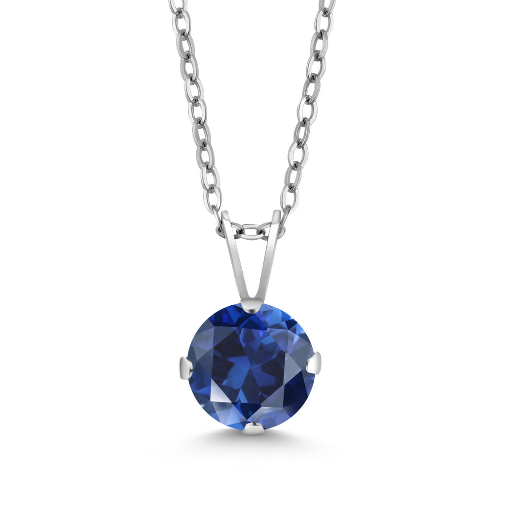 Blue Created Sapphire - September_Pendant in 925 Sterling Silver