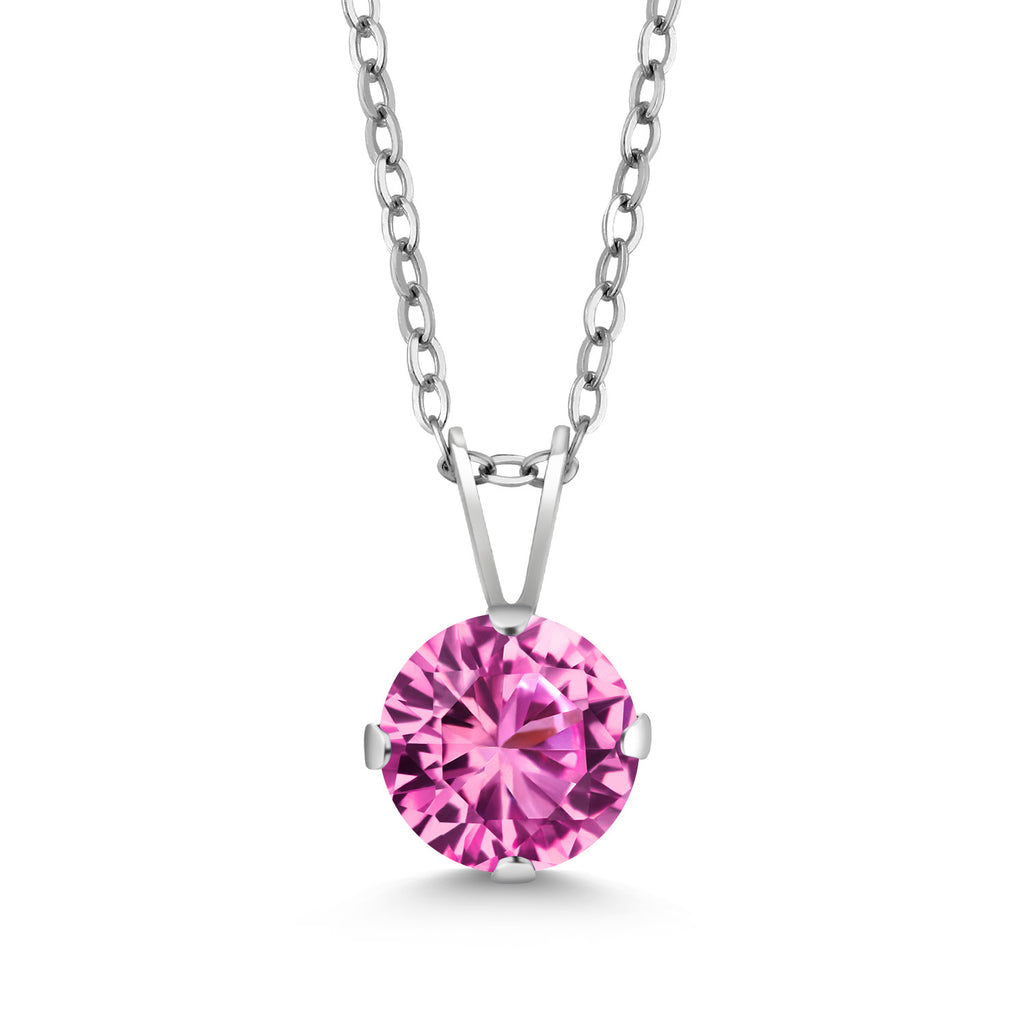 Pink Created Sapphire - September_Pendant in 925 Sterling Silver