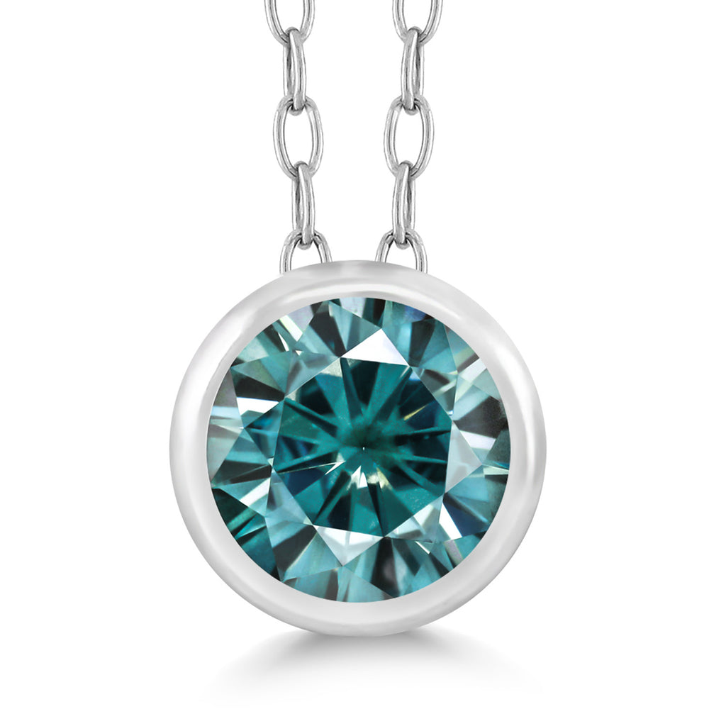 Blue Moissanite - April_Pendant in 925 Sterling Silver