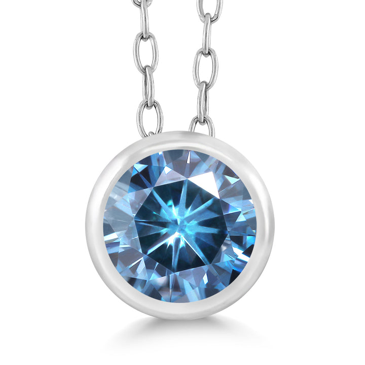 Persian Blue Moissanite - April_Pendant in 925 Sterling Silver