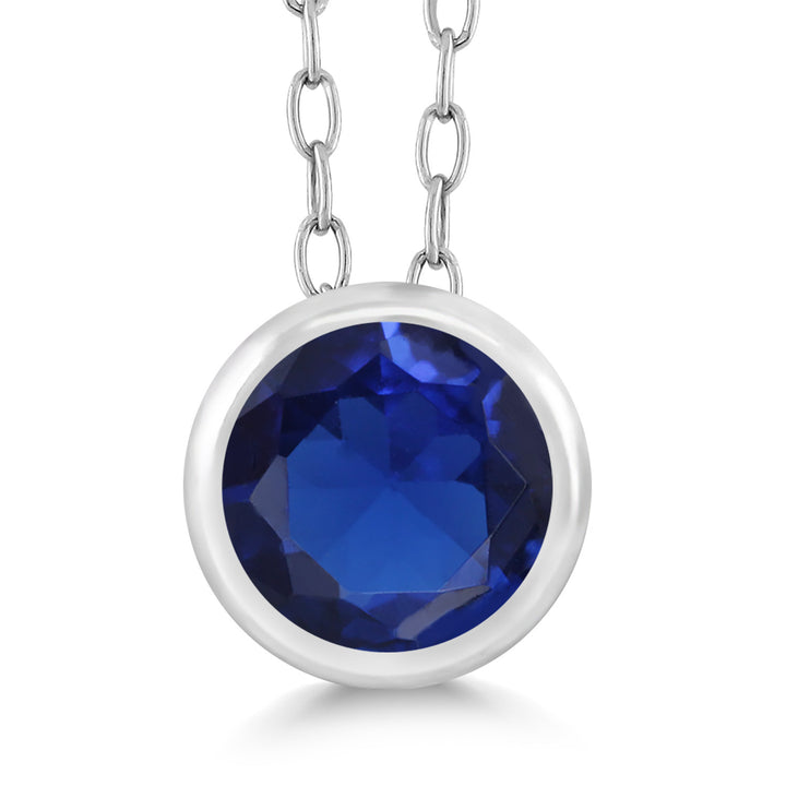 Blue Created Sapphire - September_Pendant in 925 Sterling Silver