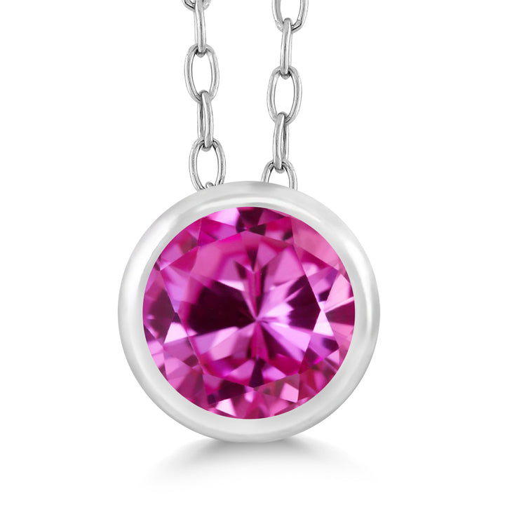 Pink Created Sapphire - September_Pendant in 925 Sterling Silver