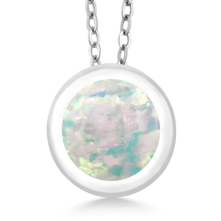 White Opal-Cabochon - October_Pendant in 925 Sterling Silver