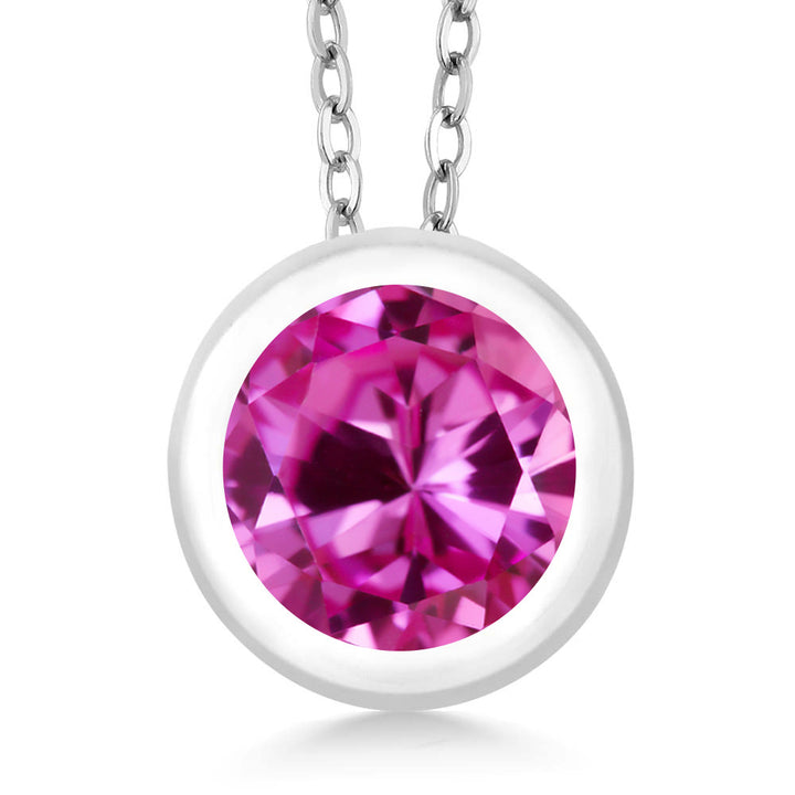 Pink Created Sapphire - September_Pendant in 925 Sterling Silver
