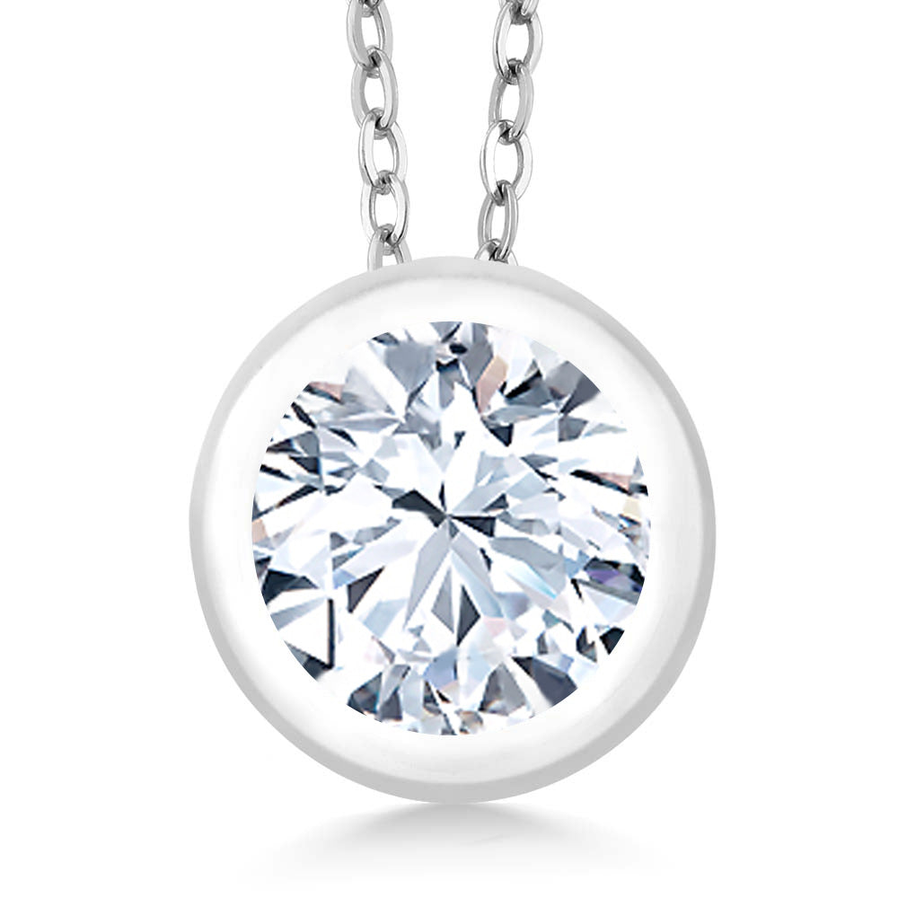 White Created Sapphire - September_Pendant in 925 Sterling Silver