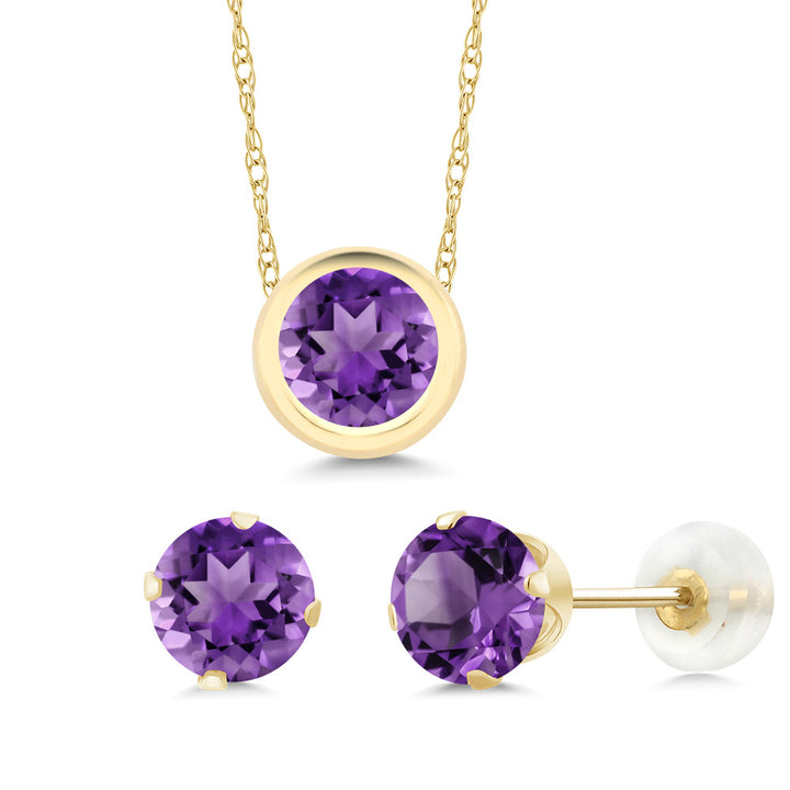 Amethyst - February_Pendant Earrings Set in 14K Yellow Gold